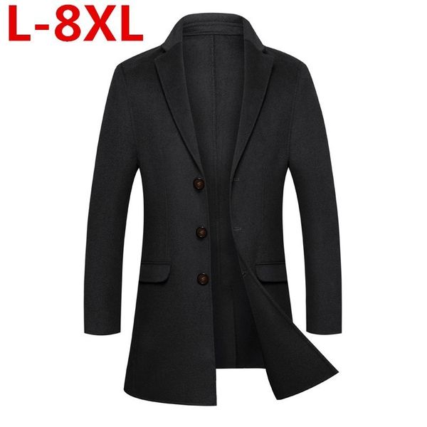 

new 8xl 7x big size mens cashmere coat winter jacket homme male medium long wool coatovercoat leisure wear overcoat, Black
