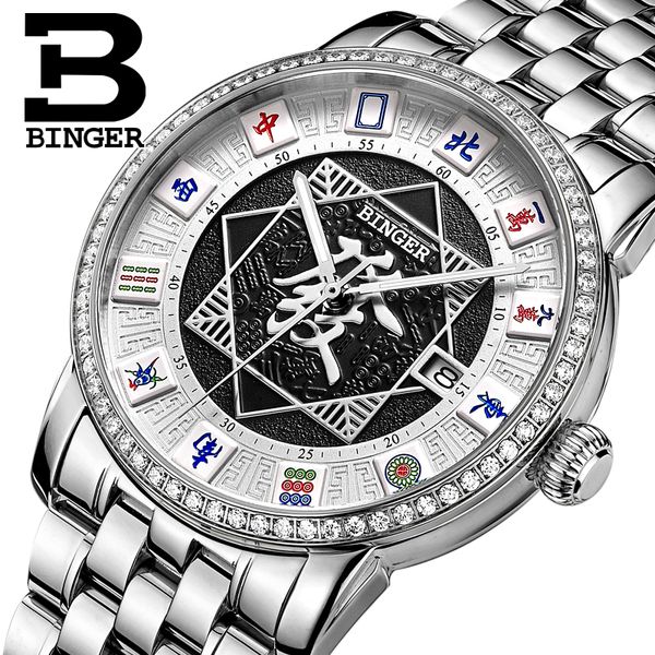 

switzerland binger mens watches watch automatic mechanical men watch sapphire wrist male reloj hombre b5055, Slivery;brown