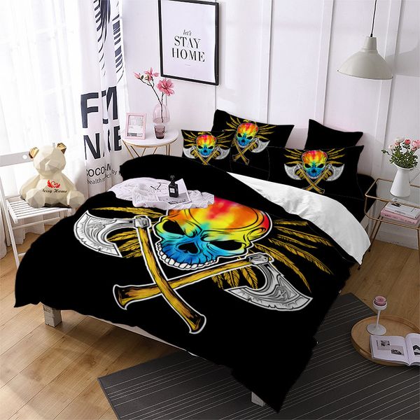 Colorful Skull Bedding Set Golden Eagle Silver Axes Bedding Duvet Cover Comforter Quilt Cover Home Decoration Ropa De Cama D30 Queen Size Comforter