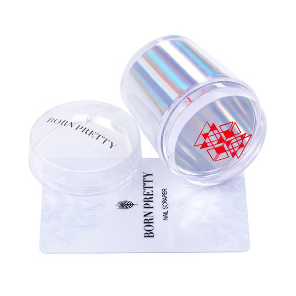 

born pretty clear jelly head nail stamper holographic laser colorful image stamper with nail art scraper manicure, White