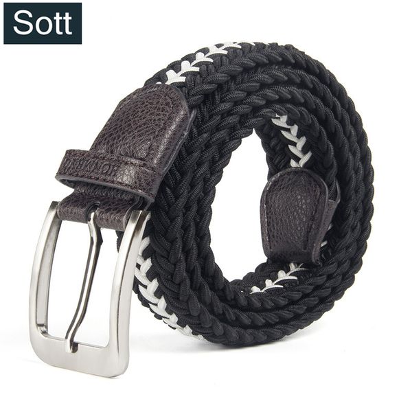 

sott] casual brand buckles for men canvas female belt elastic knit outdoor cinturones para hombre metal y-033, Black;brown
