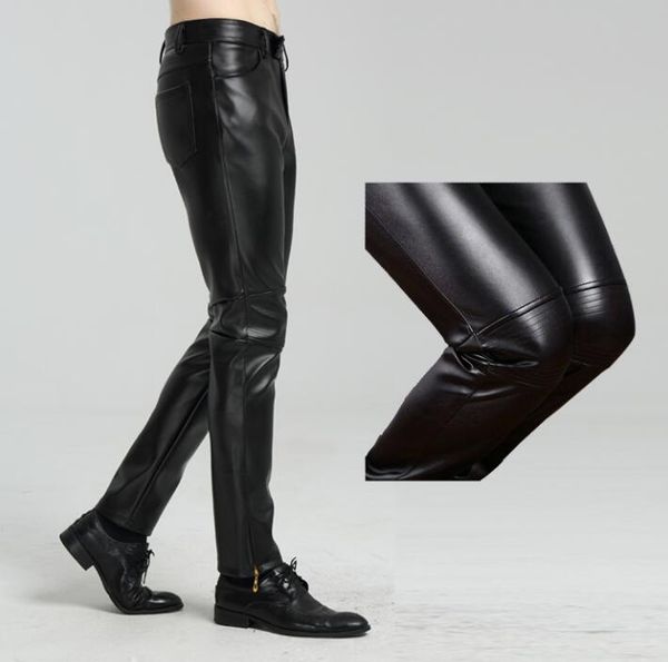 

black plus velvet fashion motorcycle faux leather pants mens feet pants pu trousers for men pantalon homme balck autumn winter