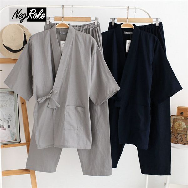 

plus size xl japanese pajamas sets mens pijamas male 100% cotton loose robes set for men boxer robe kimono hombre algodon, Black;brown