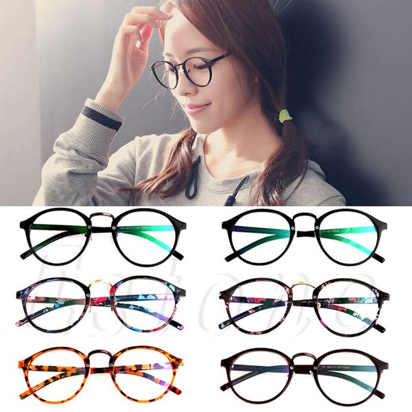 

vintage clear lens eyeglasses frame retro round men women nerd glasses, Silver