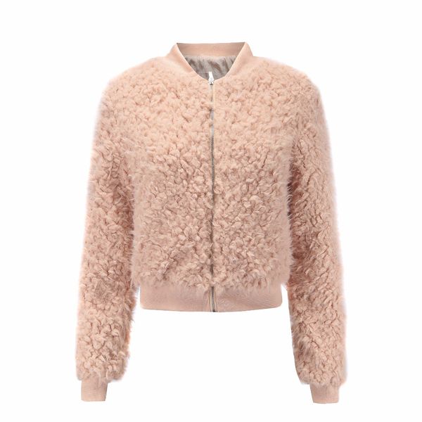 

casaco new full casaco feminino european and american women's 2018 autumn plush stitching zipper jacket coat, Black;brown