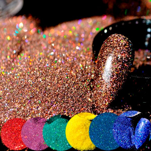 

holographic darken brown nail art glitter powder diy manicure supplies ab shimmer diamond blue purple green dust nail product, Silver;gold