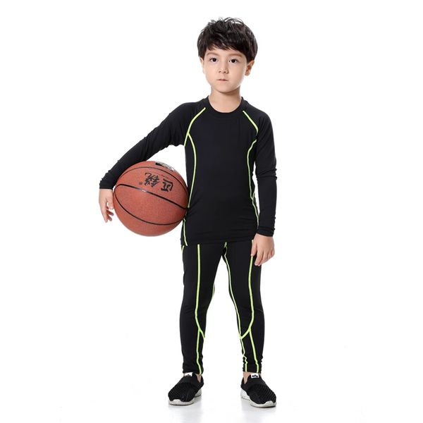 

2017 kids compression set children football basketball training suit running clothing fitness jogging leggings tights shirt, White;black