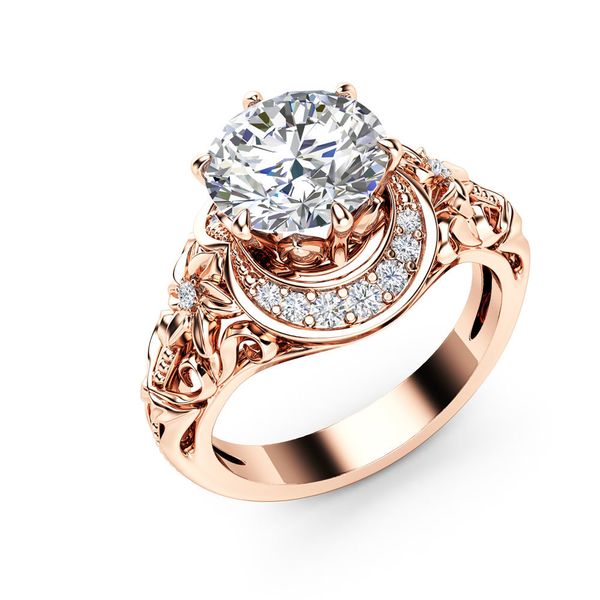 

2020 fashion openwork floral engagement ring ladies copper plated rose gold inlaid, Golden;silver