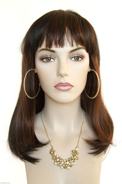 

ash black & fox red brunette long medium straight wigs, Black;brown