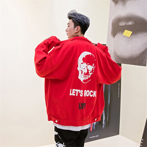 

dropshipping 2018 new men skulls pattern hip hop denim jacket, Black;brown