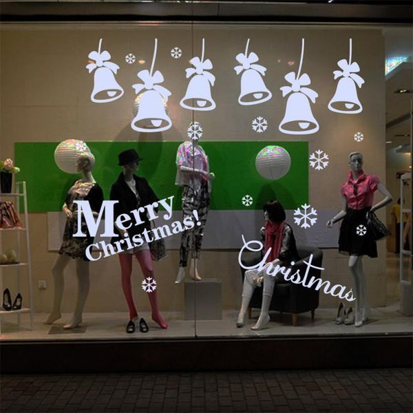 

pvc christmas wall stickers merry christmas snowflake bells glass decals