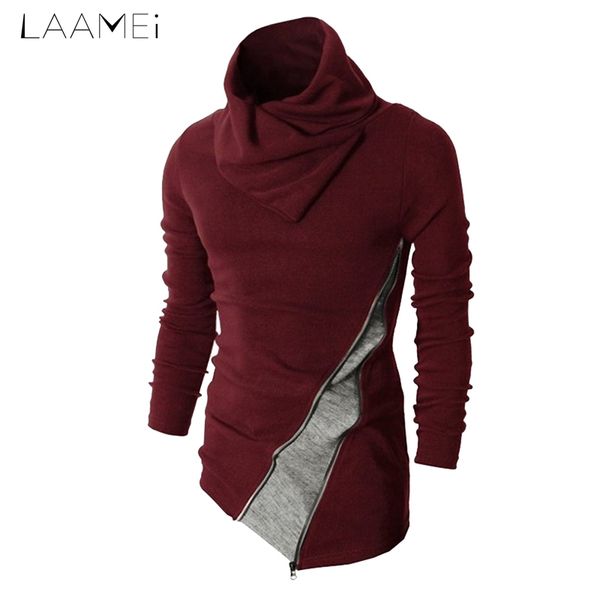 

laamei mens fashion turtleneck sweaters long sleeves hit color casual hooded heap patchwork plus size clothing 2018 new, White;black