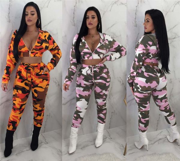 

Women Jumpsuit Romper Two Pieces Sets Camo Print Overalls Autumn Winter Long Sleeve Crop Tops Long Pants Suit