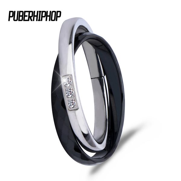 2017 Novo Cruz Cerâmico Anéis Preto Branco Duplo Mulheres Anéis Para Mulheres Design Exclusivo Moda Aço Inoxidável Anel de Prata para Presente