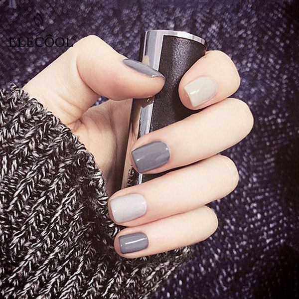 

elecool false nail short nail art 5 styles acrylic cute full artificial nails for home faux ongles court french tip nails 24pcs, Red;gold