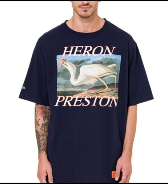 

heron preston Letter Printed Men Navy White Short Sleeve T Shirt Hip Hop Casual Cotton T-Shirts Tee Tops