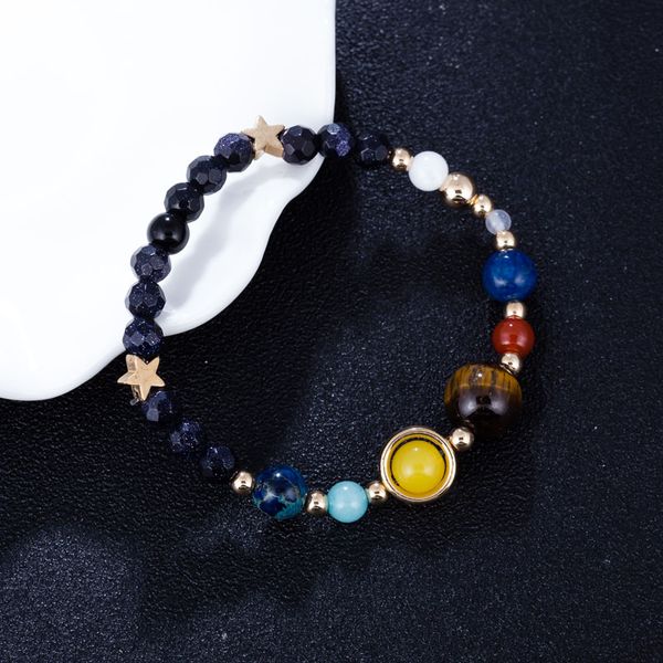 

universe galaxy the eight planets in the solar system guardian star natural stone beads bracelet for women & men couple bangle, Black