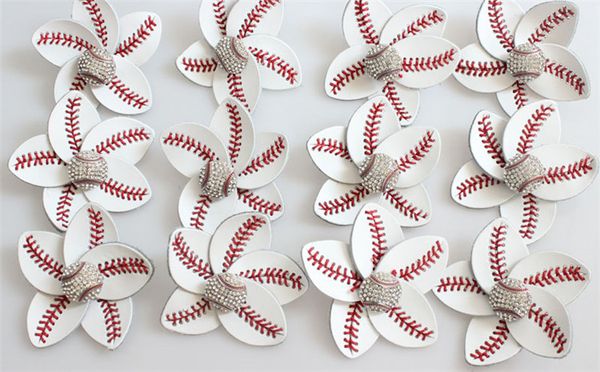 

yellow softball baseball basketball leather crystal baseball white flowers bows hair hair clip jewelry gifts for mother girls, Golden;silver