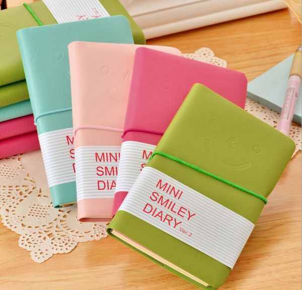 

leather paper notepad candy colors writing notebook smiling face expression notebooks mini travel journal diary students gift notepads, Purple;pink