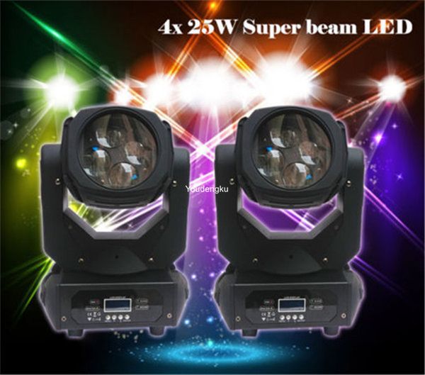 2 pcs 4x 25 watts LEDs DJ super feixe estágio movendo luzes de cabeça dmx 512 4x25 W LED RGBW feixe movendo a cabeça