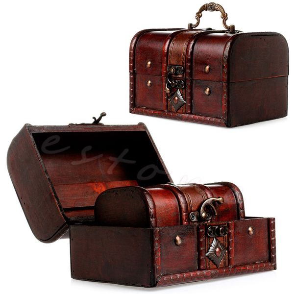 

2pcs set wooden pirate jewellery storage box case holder vintage treasure chest