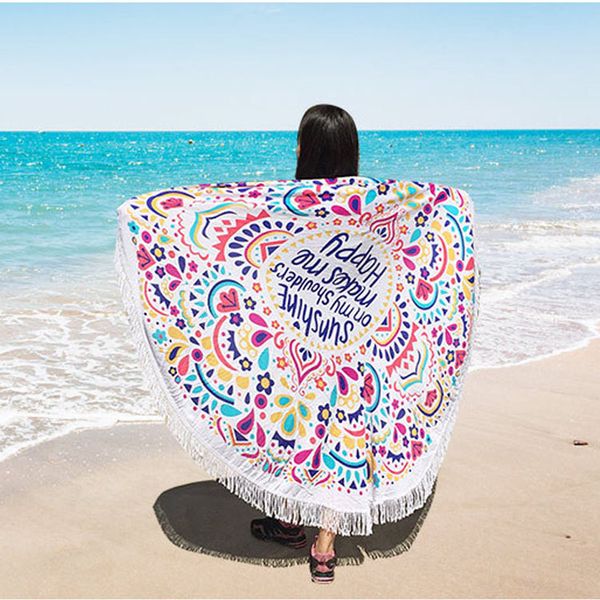 Summer Microfiber Round Printed Beach Towel With Tassel Circle Beach Shawl Serviette De Plage Yoga Beach Mat Best Luxury Towels Embroidered Towel From