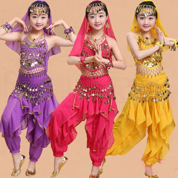 

girl belly dance costume sets kids dance dress child bollywood costumes for girl performance wear 6 colors, Black;red
