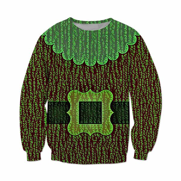 

новое прибытие мода матрица санта-клаус код данных мужчины / женщины смешно 3d печатных толстовка стиль мода повседневная толстовка b378, Black