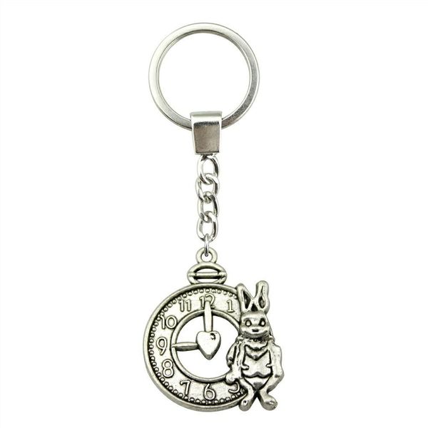 

6 pieces key chain women key rings couple keychain for keys rabbit and clock 31x25mm, Slivery;golden
