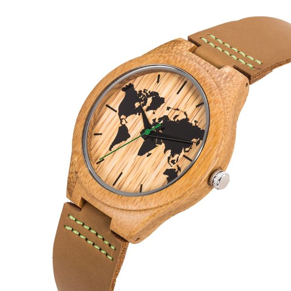 

drop shipping natural wooden bamboo wrist watch bamboo wooden watches for men and women with leather strap relogio masculino, Slivery;brown