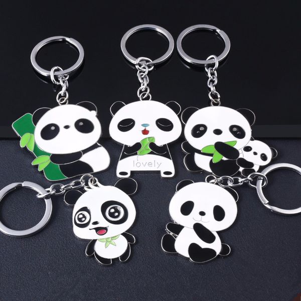 

cute metal animal chinese keychain panda key ring gift jewelry accessories zinc alloy keyrings for car keys 2pcs/lot, Slivery;golden