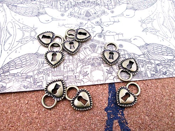 

90pcs 17*12mm antique bronze small heart lock diy jewelry making, Bronze;silver