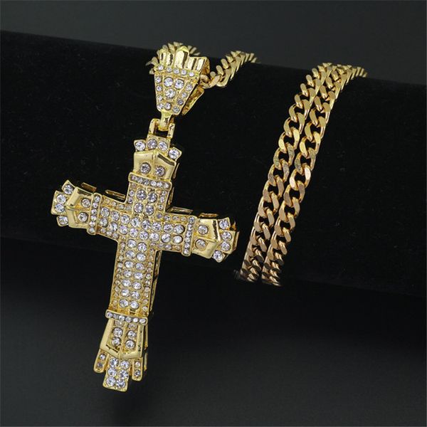 

Ожерелье 2 цвета 5мм 30inch нержавеющей стали кубинский цепи Hip Hop Rhinestone Bling Cross Iced Out юв