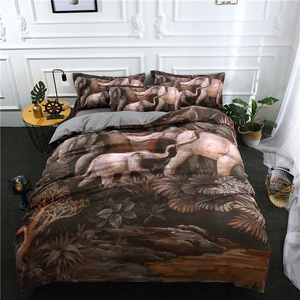 

3/4pcs 3d elephant bedding set brown duvet cover sets kids animal cartoon bedclothes good quality home textile