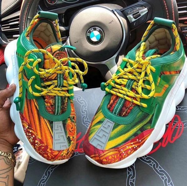 

NEW Luxury Brand Chain Reation Leather Casual Shoes Women Designer Sneakers Men Shoes Genuine Leather Fashion Mixed Color Original Box 189