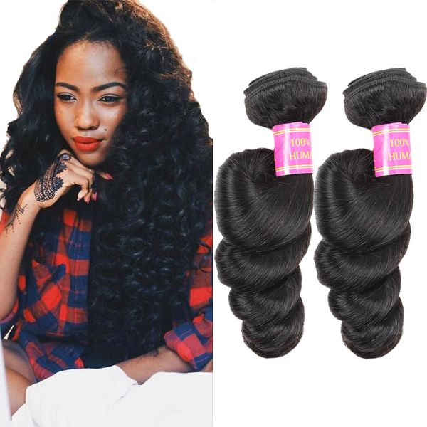 

wholesale 8a brazilian loose wave hair products unprocessed human hair weave virgin malaysian loose hair extensions dyeable natural color, Black