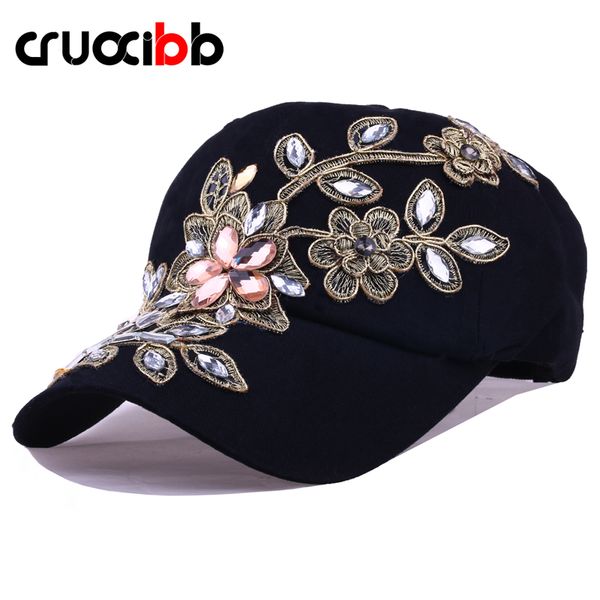 

cruoxibb new women's baseball cap full crystal flower denim bling rhinestone women snapback cap gorras adjustable caps, Blue;gray