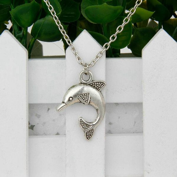 

2018 новый горячий продажа древний серебряный дельфин очарование кулон 45 см колье ожерелья мода творчество женщины мужчины ювелирные издели, Silver
