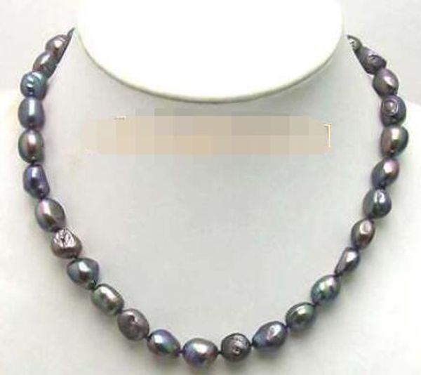

sale big 7-8mm black baroque natural freshwater pearl 17" necklace -nec5662, Golden;silver