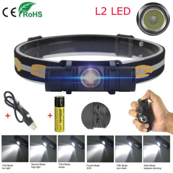 

waterproof 2000 lumens xm-l2 led mini headlamp usb charging cycling headlight 4 modes camping hunting head lamp torch use 18650 battery