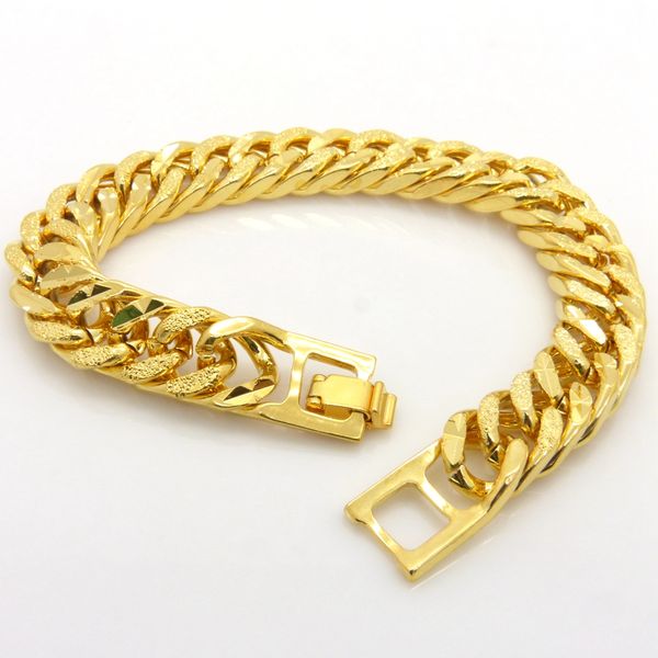

mens bracelet double curb chain solid 18k gold filled thick heavy wrist chain tight rock style handsome mens jewelry 8.3inches, Black