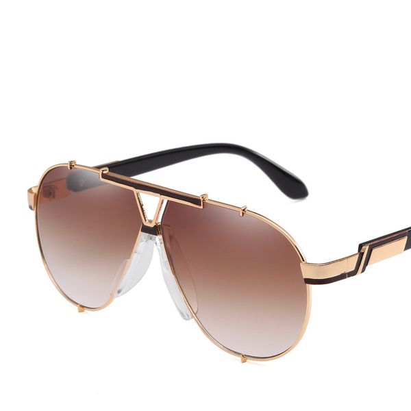 

2019 pilot sunglasses men brand designer retro vintage flat metal sun glasses brown black gradient shades uv400, White;black