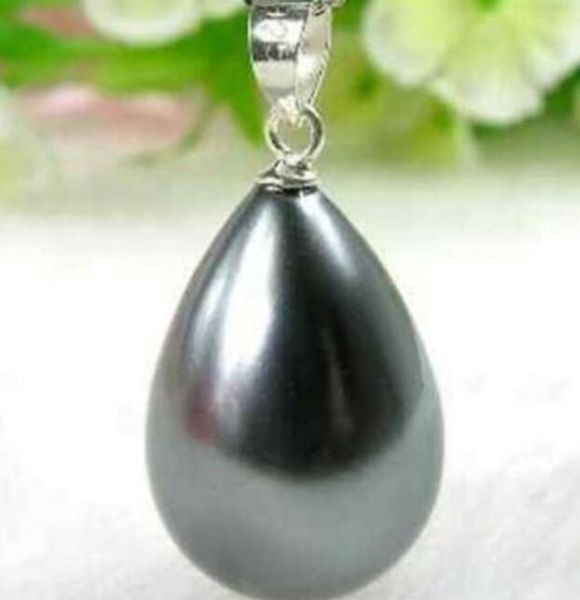 

water drops black shell pearl pendant necklace 17", Silver