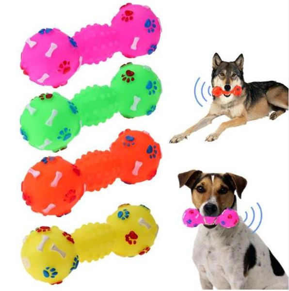 Bissfestes Hundespielzeug, gepunktetes, hantelförmiges Hundequetschspielzeug, quietschendes Haustier-Kauspielzeug, Kunstknochen, Haustier-Sound-Produkte für Hunde und Haustiere