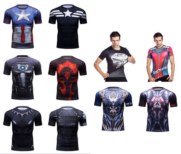 

2020 men sport t shirt yoga fitness mens compression sleeve bodybuilding tights quick drying ing, White;black