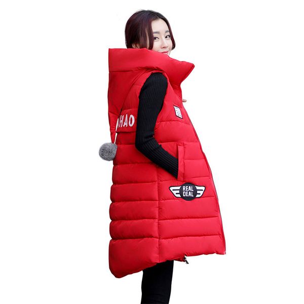 

winter vest women hooded warm winter jacket women long vest parka colete feminino sleeveless outwear cotton waistcoat c3736, Black;white
