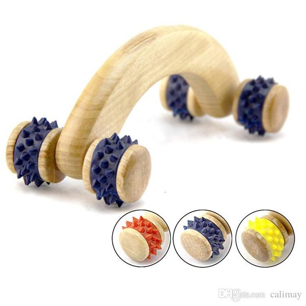 

Fitne wooden 4 rubber wheel body hand arm leg ma age roller full body wood ma ager therapy tool