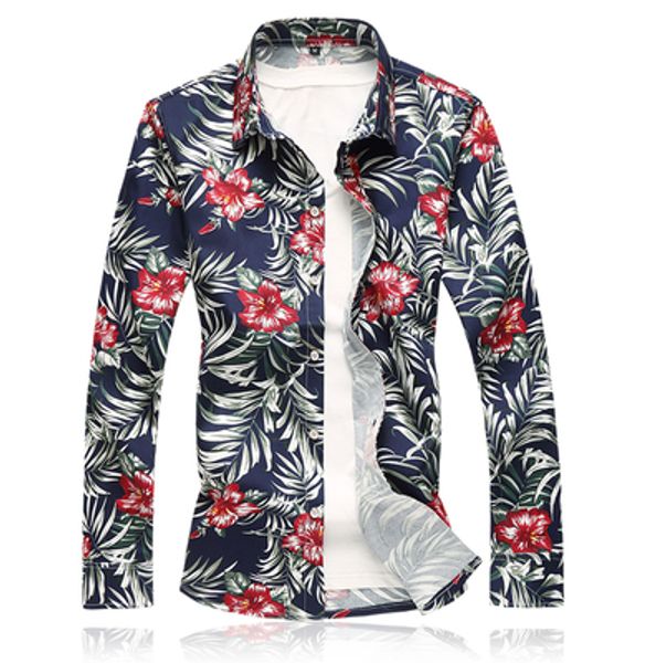 

loldeal new mens shirts long sleeve shirts autumn fashion floral printed shirt cotton dress oversized plus7xl, White;black