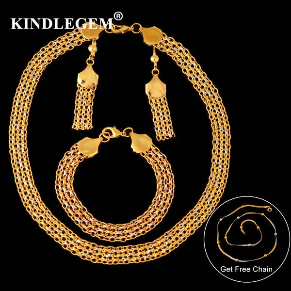 

kindlegem jewelry sets for women christmas gift bridal african gold silver necklace earrings bracelet chain