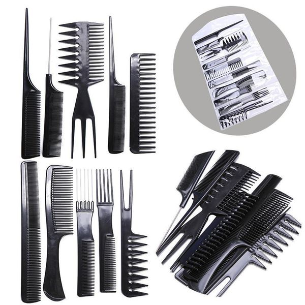 

dropship 10pcs professional salon hair combs kits barber cutting comb brushes anti-static hairbrush hair care styling tool set, Silver